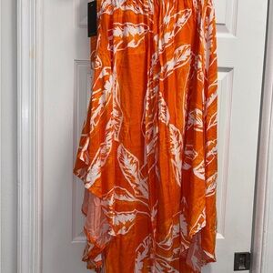 Orange and White Leaf Print Skirt